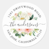 ブッシュピンク フローラル 返信先住所封筒シール ラウンドシール (正面)