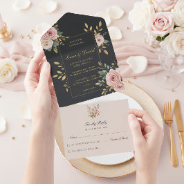 ブッシュピンク＆ブラックオールインワン結婚式招待状 オールインワン招待状