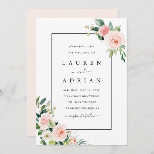 ブッシュピンク ブルーム ウェディング 招待状 (正面/裏面)