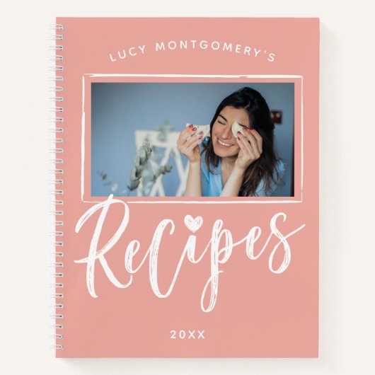 ブッシュピンク ホワイト ブラシスクリプト レシピ フォト ノートブック (正面)
