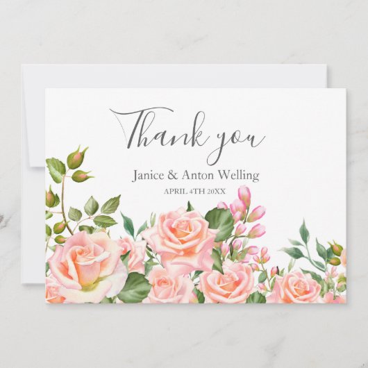 ブッシュピンク ボタニカル ウェディング サンクス サンキューカード (正面)