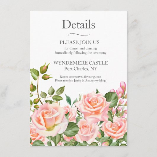 ブッシュピンク ボタニカル ウェディング QR コード エンクロージャーカード (正面)