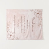 ブッシュピンク&ローズゴールドの箔押し花の結婚式ウェルカムサイン タペストリー (正面(横))