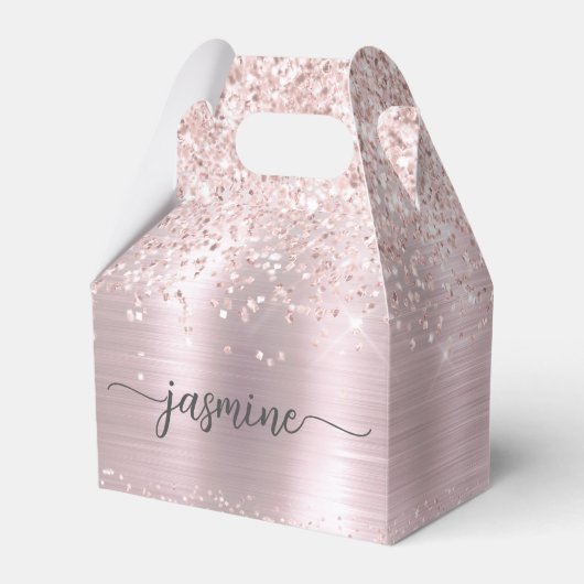 ブッシュピンク ローズゴールド グリッター メタル モノグラム ネーム フェイバーボックス (正面サイド)