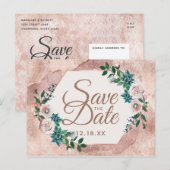 ブッシュピンク ローズゴールド 多肉植物 Save the Date 案内ポストカード (正面/裏面)