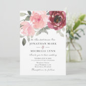 ブッシュピンク ワインレッドの花を飾ったクリスチャンウエディング 招待状 (スタンド正面)