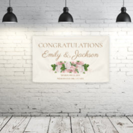 ブッシュピンク ヴィンテージ フラワーのカップル向け ブライズシャワー 横断幕