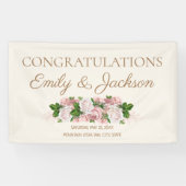 ブッシュピンク ヴィンテージ フラワーのカップル ブライダルシャワー 横断幕 (横)