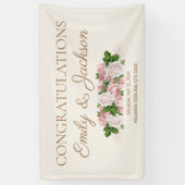ブッシュピンク ヴィンテージ フラワーのカップル ブライダルシャワー 横断幕 (縦)
