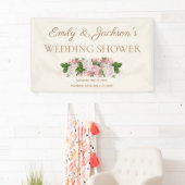 ブッシュピンク ヴィンテージ フラワーの新郎新婦の結婚前お祝いパーティー 横断幕 (インサイチュ)