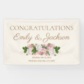 ブッシュピンク ヴィンテージ フラワーの結婚前お祝いパーティー 横断幕 (横)