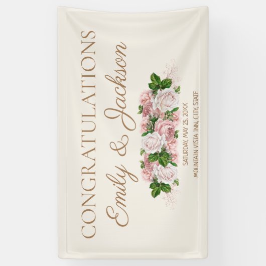 ブッシュピンク ヴィンテージ フラワーの結婚前お祝いパーティー 横断幕 (縦)