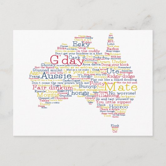 ブッシュファイア特別版オーストラリアのスラング地図 ポストカード (正面)