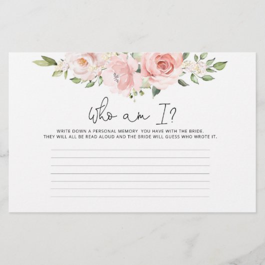 ブッシュフラワーの私が誰だか当てて!のウェディングシャワーゲーム 便箋 (正面)