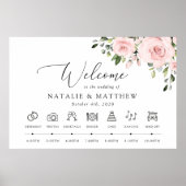 ブッシュフラワー、ピンクの花、結婚式のタイムライン ポスター (正面)