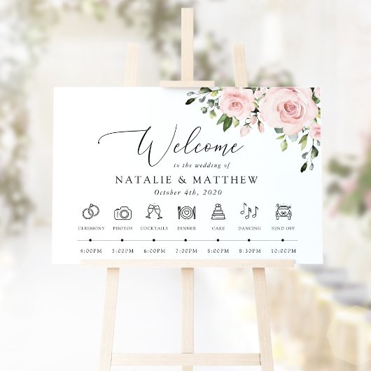 ブッシュフラワー、ピンクの花、結婚式のタイムライン ポスター