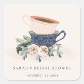 ブッシュブルーカップ フローラル ブライダルシャワー ティーパーティー スクエアシール (正面)