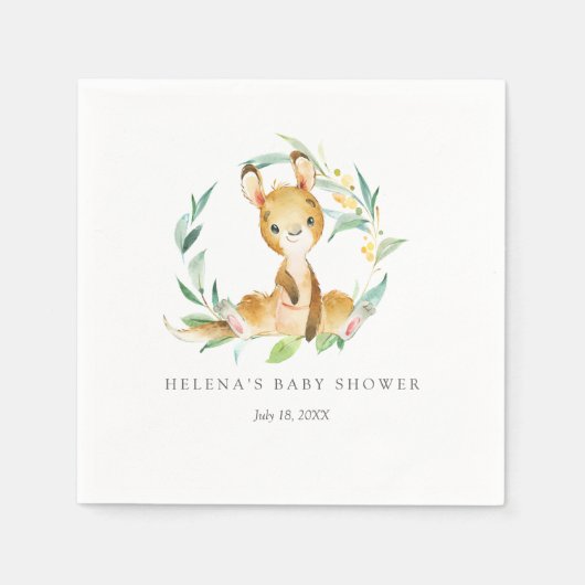 ブッシュベビーカンガルーベビーシャワーナプキンズ スタンダードカクテルナプキン (正面)