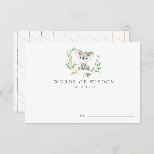 ブッシュベビーコアラベビーシャワーアドバイスカード 招待状 (正面/裏面)