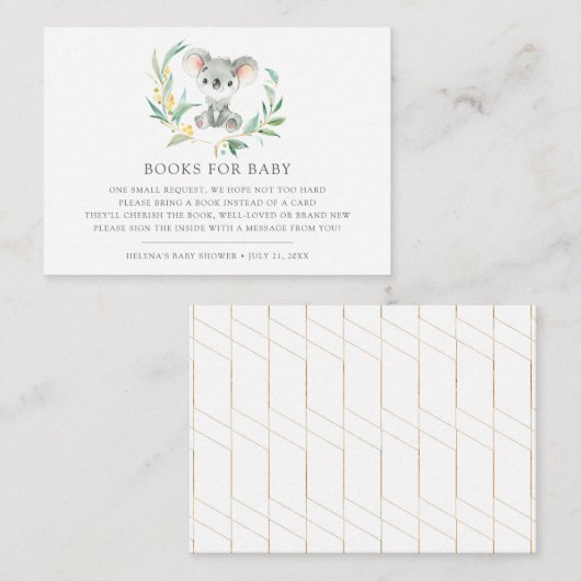 ブッシュベビーコアラ赤ちゃんシャワーブックリクエストカード エンクロージャーカード (正面/裏面)