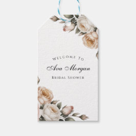ブッシュホワイトとゴールドの花のウェディングシャワーの感謝 ギフトタグ