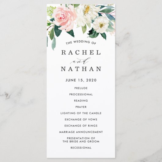 ブッシュホワイトブルーム フラワーの結婚式プログラム プログラム (正面)