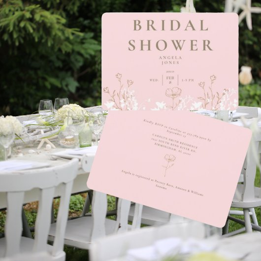 ブッシュホワイト＆ゴールドの花の結婚式前祝賀会招待状 招待状