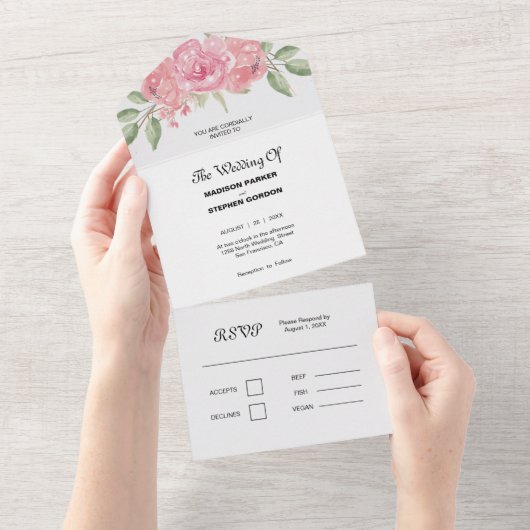 ブッシュローズのウェディング オールインワン招待状 (貼ってはがせる)