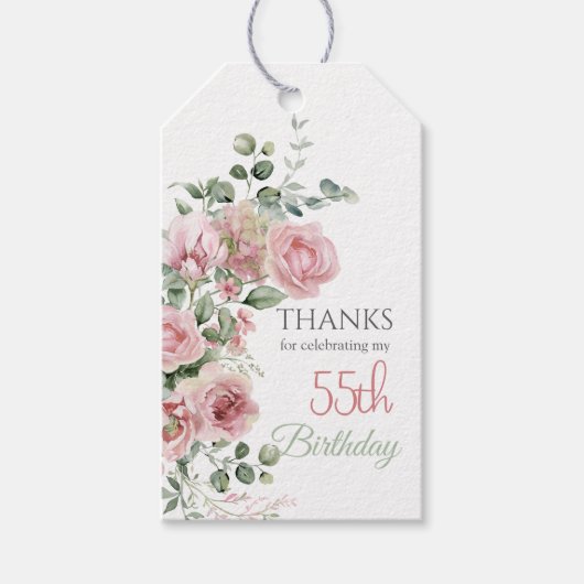 ブッシュローズの葉のユーカリ55歳の誕生日ありがとう ギフトタグ (正面)