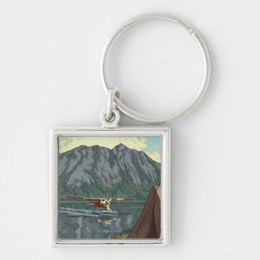ブッシュ飛行機と魚釣りヴィンテージ旅行ポスター キーホルダー (正面)