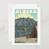 ブッシュ飛行機と魚釣りヴィンテージ旅行ポスター ポストカード (正面/裏面)