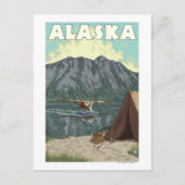 ブッシュ飛行機と魚釣りヴィンテージ旅行ポスター ポストカード (正面)