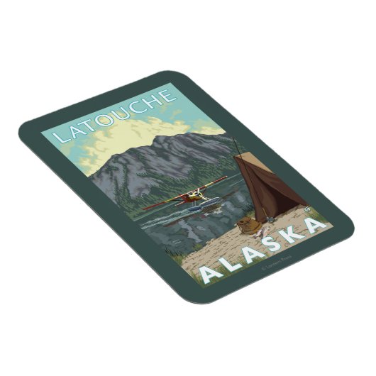 ブッシュ飛行機と魚釣り – アラスカ,ラトウシュ マグネット (右側)