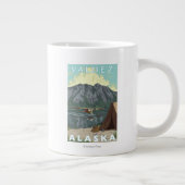 ブッシュ飛行機&魚釣り-アラスカ、バルデス ジャンボコーヒーマグカップ (右)