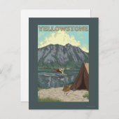 ブッシュ飛行機&魚釣り-イエローストーンナショナル ポストカード (正面/裏面)