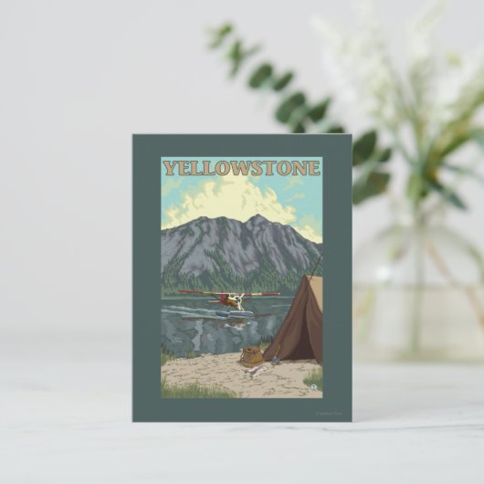 ブッシュ飛行機&魚釣り-イエローストーンナショナル ポストカード (スタンド正面)
