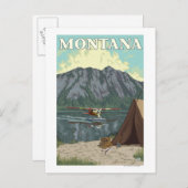 ブッシュ飛行機&魚釣り – モンタナ ポストカード (正面/裏面)