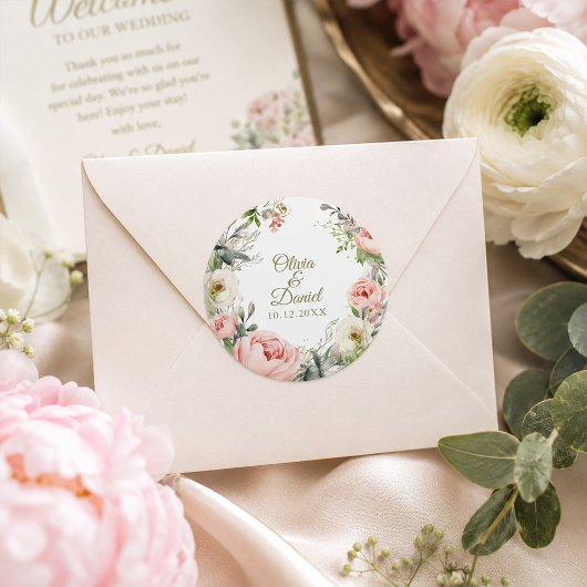ブッシュ&アイボリーの芍薬の結婚式の封筒の封緘ステッカー ラウンドシール