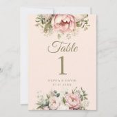ブッシュ＆アイボリーの芍薬の結婚式テーブルナンバー (正面)