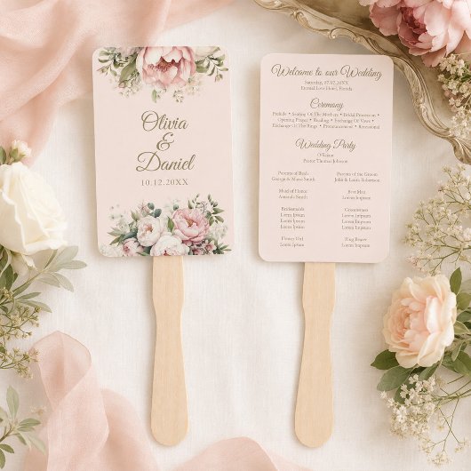 ブッシュ&アイボリーの芍薬の結婚式プログラムファン ハンドファン
