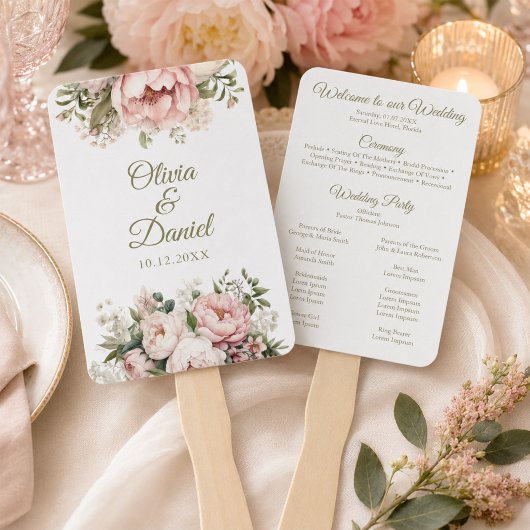ブッシュ&アイボリーの芍薬の結婚式プログラムファン ハンドファン