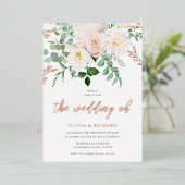 ブッシュ+アイボリーの花 薔薇色の金婚式 箔招待状 (立ち正面)