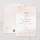 ブッシュ ウォーターカラー ゴールド 洗礼+生後1年記念 招待状 (正面/裏面)