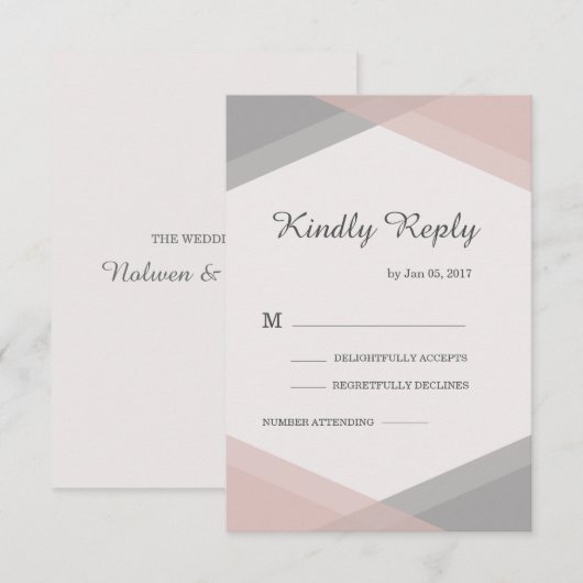 ブッシュ グレー ジオメトリック エレガント モダン ウェディング RSVP 招待状 (正面/裏面)