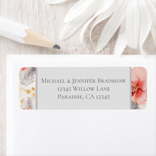 ブッシュ コーラル グレー 花柄 ウェディング ラベル (インサイチュ)