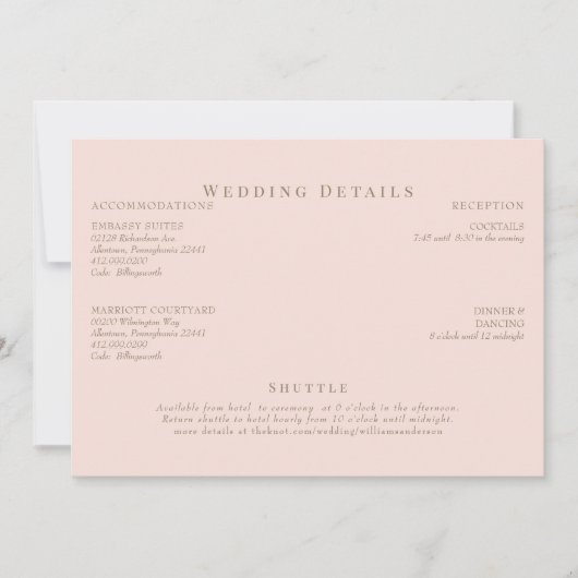 ブッシュ＆ゴールドのテキストの結婚式の詳細 招待状 (正面)