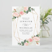 ブッシュ スプリング フローラル ゴールド フレーム ウェディング 招待状 (スタンド正面)