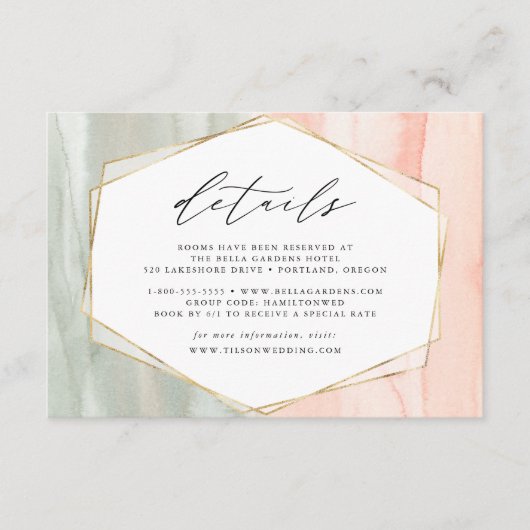 ブッシュ&セージの水彩幾何学的な結婚式の詳細 エンクロージャーカード (正面)