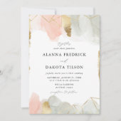 ブッシュ＆セージ ウォーターカラー ゴールド ジオメトリック ウェディング 招待状 (正面)