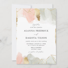 ブッシュ＆セージ ウォーターカラー ゴールド ジオメトリック ウェディング 招待状